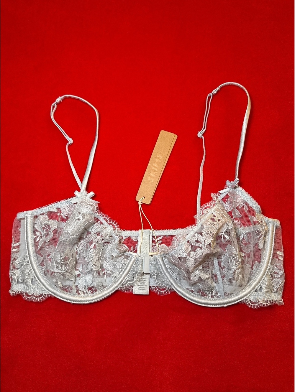 Skims Embroidered Lingerie Front Closure Unlined Demi Color Pearl Size 42DD